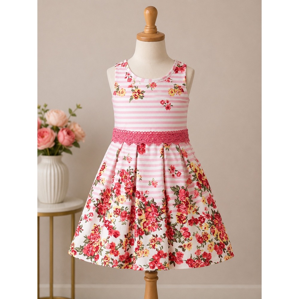 Beautees Striped Pink and Floral Dress NWOT Size 4T